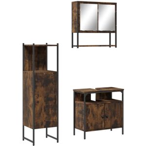 3 Piece Bathroom Furniture Set Smoked Oak Engineered Wood vidaXL - Brown