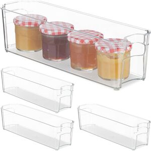 4x Fridge Organisers, Narrow Kitchen Storage with Handles, for Bathroom, hwd: 10 x 11 x 37.5 cm, Transparent - Relaxdays