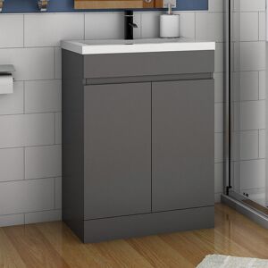 ACEZANBLE 500mm Free Standing 2 Doors Bathroom Vanity Unit with Ceramic Basin,Matte Grey - Ceramic Basin