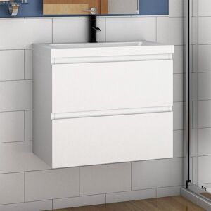 ACEZANBLE 500mm Modern Storage Vanity Unit Resin Basin Wall Hung with 1 Tap Hole,2 Soft Closing Drawers Matte White Bathroom Furniture Flat Pack