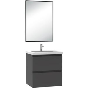 SKY BATHROOM 510mm Matt Grey Wall Hung Bathroom Vanity Unit with Basin + Black Framed Rectangular Mirror