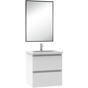 Sky Bathroom - 510mm Matt White Wall Hung Bathroom Vanity Unit with Basin + Black Framed Rectangular Mirror