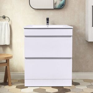 NRG - 600mm Bathroom Basin Sink Floor Standing Vanity Unit Gloss White Storage Cabinet