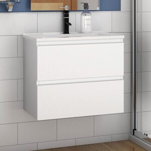 ACEZANBLE 600mm Modern Storage Vanity Unit Resin Basin Wall Hung with a single hole faucet,2 Soft Closing Drawers Matte White