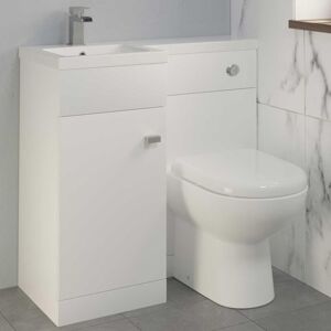 AQUARI White Combination Vanity Unit Basin Sink Toilet Bathroom Furniture 900mm Left Hand & d Shape Toilet Pan - White