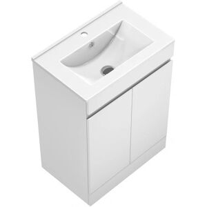 600mm Bathroom Vanity Units with Basin Matte White Free-Standing with Two Doors Storage Unit Ceramic Sink - Matte White - Acezanble