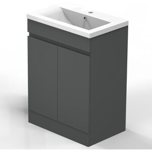 500mm Bathroom Vanity Units with Basin Matte Grey Free-Standing with Two Doors Storage Unit Ceramic Sink - Matte Grey - Acezanble