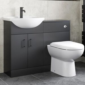 Alpine Black Bathroom Furniture Vanity Unit with Basin 1050mm Toilet Unit Combination