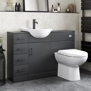 Alpine Black Bathroom Furniture Vanity Unit with Basin 1165mm Toilet Unit Combination