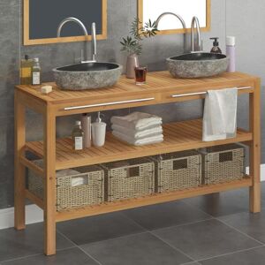 Arvin Solid Teak 1320mm Free-Standing Double Vanity Unit by Bloomsbury Market Brown