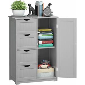 COSTWAY Bathroom Floor Cabinet Storage Cupboard Organizer W/Adjustable Shelf & 4 Drawers