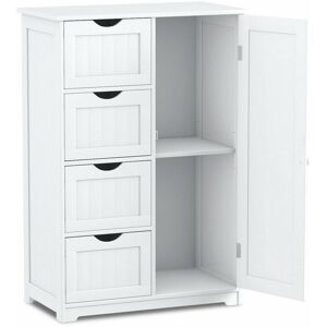 COSTWAY Bathroom Floor Cabinet Storage Cupboard Organizer W/Adjustable Shelf & 4 Drawers