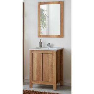 Impact Furniture - Bathroom Furniture Set 600 60cm Sink Vanity Freestanding Unit Wall Storage Mirror Oak Effect Classic - Oak Finish