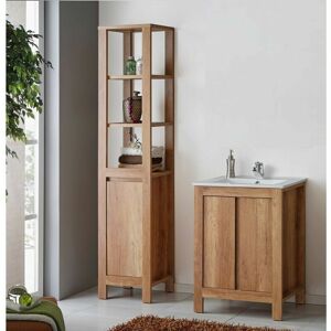 IMPACT FURNITURE Bathroom Furniture Set 600mm Vanity Cabinet Freestanding Basin Tall Shelf Storage Oak Effect Classic - Oak Finish