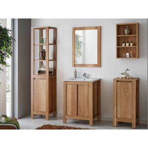 IMPACT FURNITURE Bathroom Furniture Set Freestanding Storage Unit 60cm Vanity Sink Cabinet Mirror Oak Effect Classic - Oak Finish