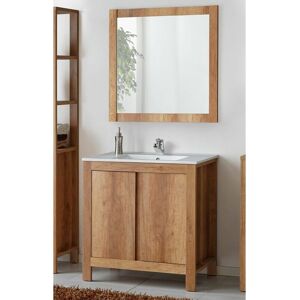 IMPACT FURNITURE Bathroom Furniture Vanity Set: 800mm 80cm Freestanding Sink Unit Wall Mirror Oak Effect Classic - Oak Finish