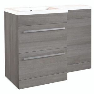 CLIFTON BATHROOM CABINETS Bathroom Left Handed 2 Drawer Combination Unit With l Shape Basin 1100mm Wide (nexus) - Silver Oak - (brassware Not Included)