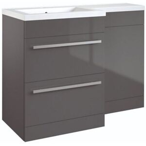 CLIFTON BATHROOM CABINETS Bathroom Left Handed 2 Drawer Combination Unit With l Shape Basin 1100mm Wide (nexus) - Storm Grey Gloss - (brassware Not Included)