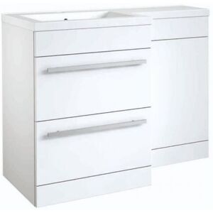 CLIFTON BATHROOM CABINETS Bathroom Left Handed 2 Drawer Combination Unit With l Shape Basin 1100mm Wide (nexus) - White - (brassware Not Included)