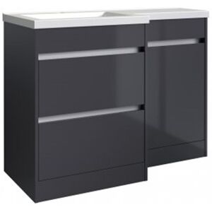 CLIFTON BATHROOM CABINETS Bathroom Left Handed 2-Drawer Combination Unit With l Shape Basin 1100mm Wide - Storm Grey Gloss - (urban) - (brassware Not Included)