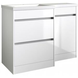 CLIFTON BATHROOM CABINETS Bathroom Left Handed 2-Drawer Combination Unit With l Shape Basin 1100mm Wide - White - (urban) - (brassware Not Included)