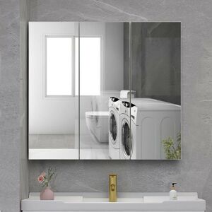 CLIPOP Bathroom Mirror Cabinet, 3 Door Wall Mounted Storage Cupboard with mirror and Adjustable Storage Shelves Wooden Bathroom Storage Organizer