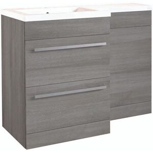 CLIFTON BATHROOM CABINETS Bathroom Right Handed 2 Drawer Combination Unit With l Shape Basin 1100mm Wide (nexus) - Silver Oak - (brassware Not Included)