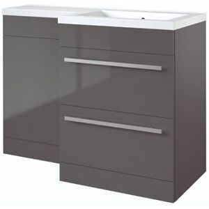 CLIFTON BATHROOM CABINETS Bathroom Right Handed 2 Drawer Combination Unit With L Shape Basin 1100mm Wide (nexus) - Storm Grey Gloss - (brassware Not Included)