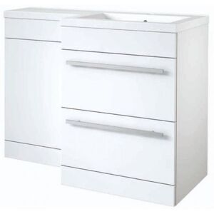 CLIFTON BATHROOM CABINETS Bathroom Right Handed 2 Drawer Combination Unit With l Shape Basin 1100mm Wide (nexus) - White - (brassware Not Included)