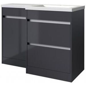 CLIFTON BATHROOM CABINETS Bathroom Right Handed 2 Drawer Combination Unit With l Shape Basin 1100mm Wide (urban) - Storm Grey Gloss - (brassware Not Included)