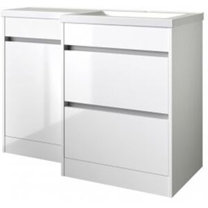 CLIFTON BATHROOM CABINETS Bathroom Right Handed 2 Drawer Combination Unit With l Shape Basin 1100mm Wide (urban) - White - (brassware Not Included)