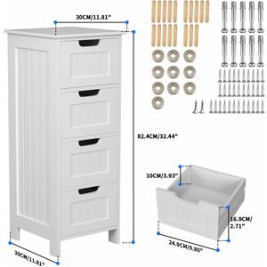 DAYPLUS Bathroom Storage Cabinet with 4 Drawers,White Chest of Drawers,Floor Standing