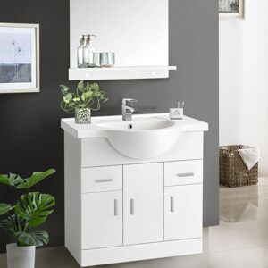 NRG - Bathroom Vanity Unit Basin Sink Storage Cabinet Furniture 850mm Gloss White