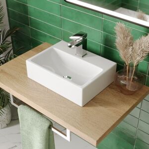 AQUARI Bathroom Cloakroom Vanity Countertop Wash Basin Sink White Gloss Modern 400x300mm Rectangular - White