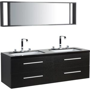 BELIANI Modern Bathroom Vanity Set Black Double Sink Mirror Cabinet Malaga - Black