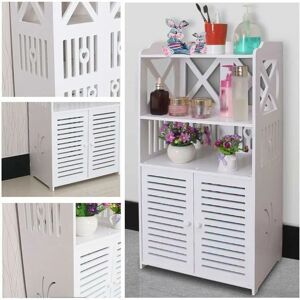 DAY PLUS Bathroom Waterproof Cabinet, Floor Standing Storage Cabinet, White Organizer Shelves, 90cm Height Home Storage Shelf for Bedroom Kitchen Living Room