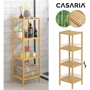 Bamboo Bathroom Storage Shelf Free Standing Kitchen Storage Rack Brown Wall-Mounted Display Stand Stylish Organiser Unit 4 tiers - Casaria