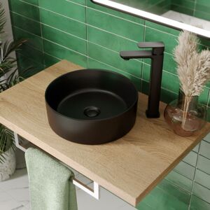 AQUARI Bathroom Cloakroom Vanity Countertop Wash Basin Sink Black Gloss Modern 352x352mm Round - Black