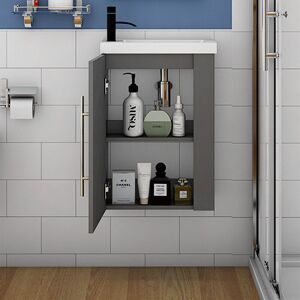 ACEZANBLE Cloakroom Bathroom Sink Vanity Unit Wall Hung Compact White Basin Door Unit 440