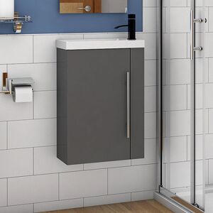 AICA SANITAIRE Cloakroom Bathroom Sink Vanity Unit Wall Hung Compact White Basin Door Unit 440