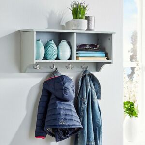 Polar Coat Hook Wall Mounted Unit Grey 2 Open Shelves 4 Robe Hooks Bathroom Hallway