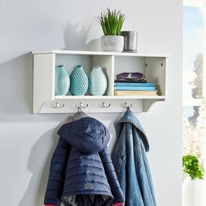 Polar Coat Hook Wall Mounted Unit White 2 Open Shelves 4 Robe Hooks Bathroom Hallway