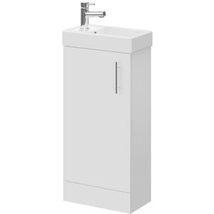 Compact Gloss White 400mm Floor Standing Vanity Unit and Basin with 1 Tap Hole - White - Wholesale Domestic