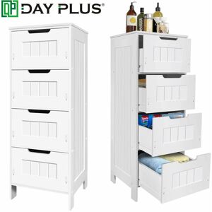 Day Plus - Compact pvc Bathroom Shelf Cabinet Cupboard Storage Unit Free Standing 4 Drawer