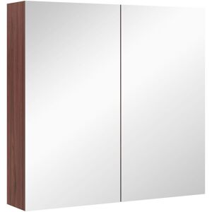 Kleankin - 63Wx60H cm Double Door Wall-Mount Bathroom Mirrored Cabinet Medicine - Walnut brown