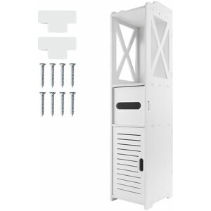 Briefness - Bathroom Tall Cabinet Free Standing Shelf White Floor Storage Unit Cupboard Waterproof Corner Organizer