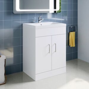 Elegant - Premium Vanity Sink Unit with Vitreous Basin, Floor Standing Vantiy Cabinet with Sink, White Matte Painted Bathroom Vanity Storage with 2