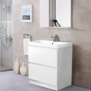 NRG - Floor Standing 2 Drawer Vanity Unit Basin Storage Bathroom Furniture 800mm Gloss White