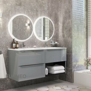 Bathroom Vanity Unit Floating Storage Basin Gloss Grey 3-Drawer 120cm With Chrome Handle - Furneo