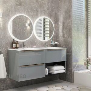 Bathroom Vanity Unit Floating Storage Basin Gloss Grey 3-Drawer 120cm With Gold Handle - Furneo